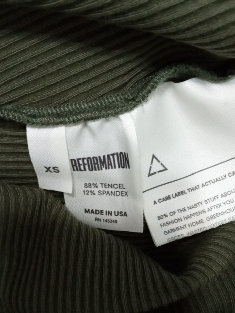 Reformation Olive Green Ribbed Turtleneck Long Sleeve Dress - Picture 4 of 5
